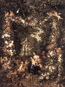 Jan Brueghel The Elder Heilige Familie in einem Blumen und Fruchtekranz oil painting